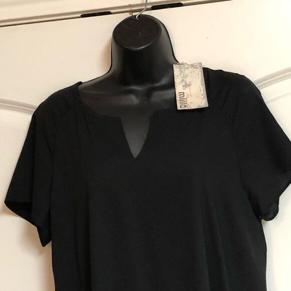 Milla Black Asymmetrical Hem Ruffle Back Mini Oversized Minimalist Dress M NWT - Picture 2 of 6